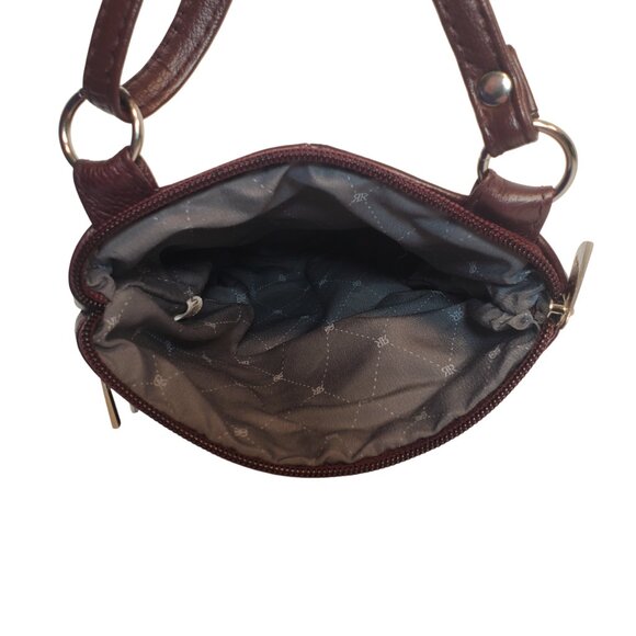 Crossbody Wristlet Bag Purse Multiple Pockets Zip Closure Maroon Faux Leather - Picture 5 of 6